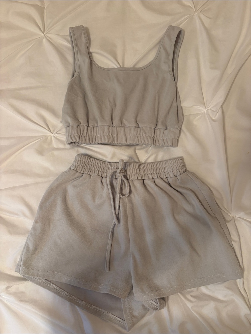 Women's High-Waist Drawstring Lounge Shorts and Tank Set - Light Gray